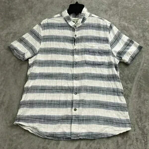 Jeremiah Shirt Mens Large Button Up Short Sleeve Pocket Striped White Blue